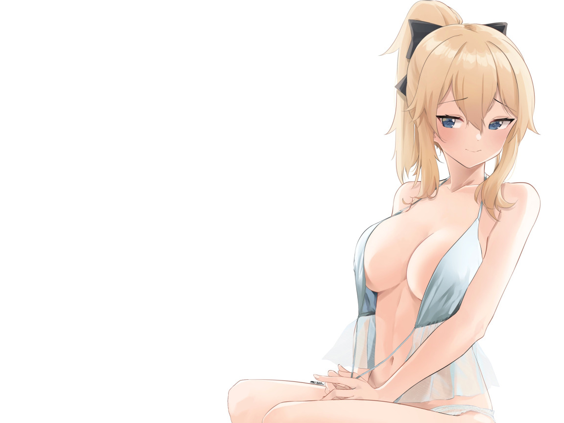 Download wallpaper girl, sexy, boobs, anime, pretty, jean, blonde, breasts,  section seinen in resolution 1152x864