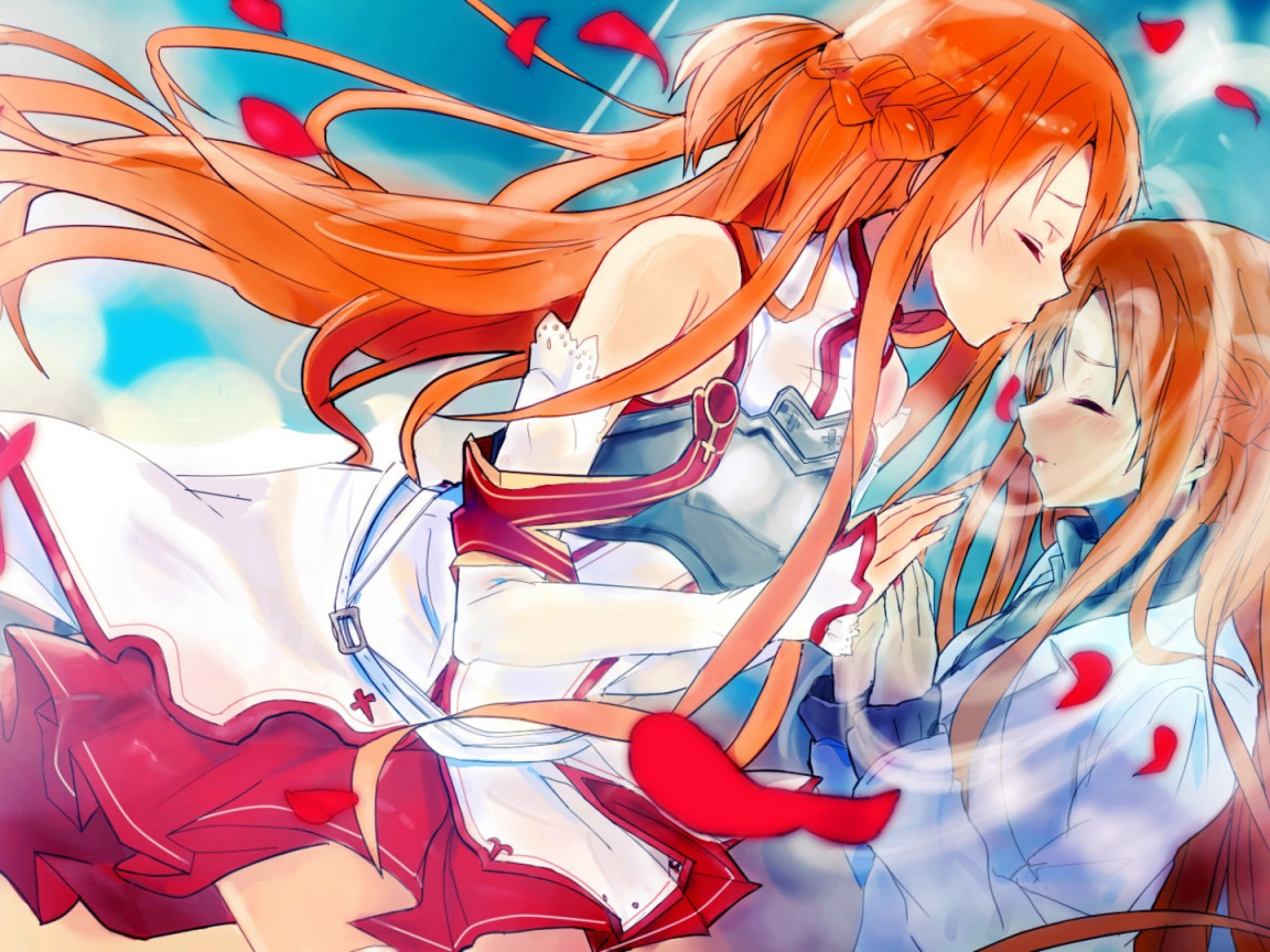 kiss, petals, Sword art online, Sword Art Online, <b>Asuna</b> Yuuki, through the ...