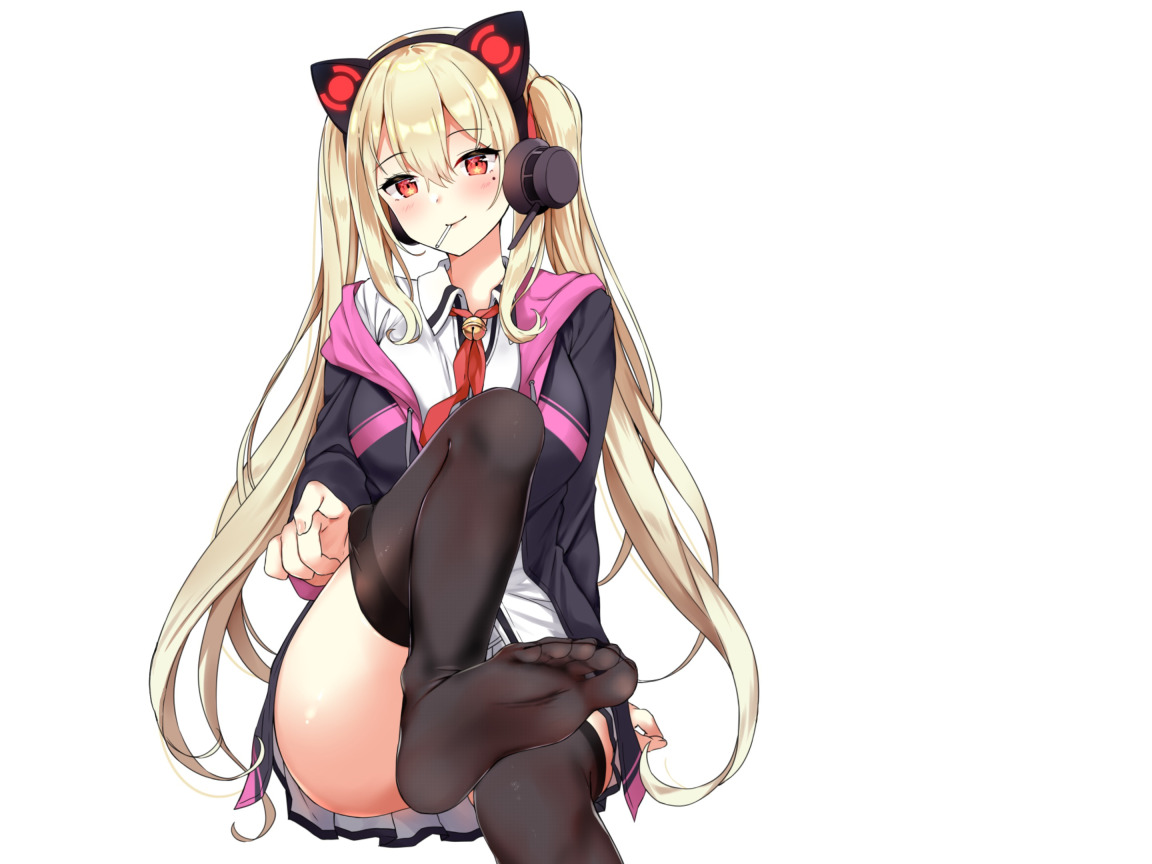 Download wallpaper girl, sexy, Anime, girls, headphones, stocking, feet,  tights, section shonen in resolution 1152x864