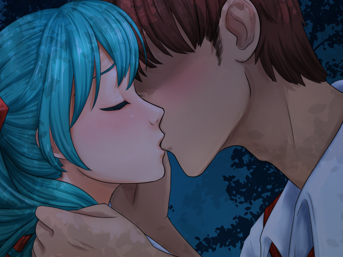 Download wallpaper girl, romance, kiss, art, pair, guy, two, Vocaloid, sect...