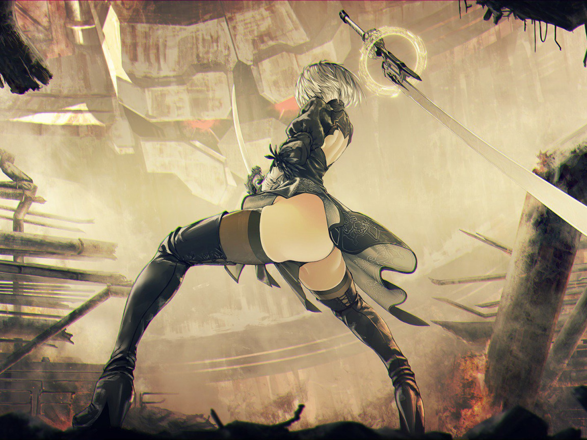 Download wallpaper Girl, Ass, The game, Fire, Girl, Sword, Feet, Fire,  section other in resolution 1152x864