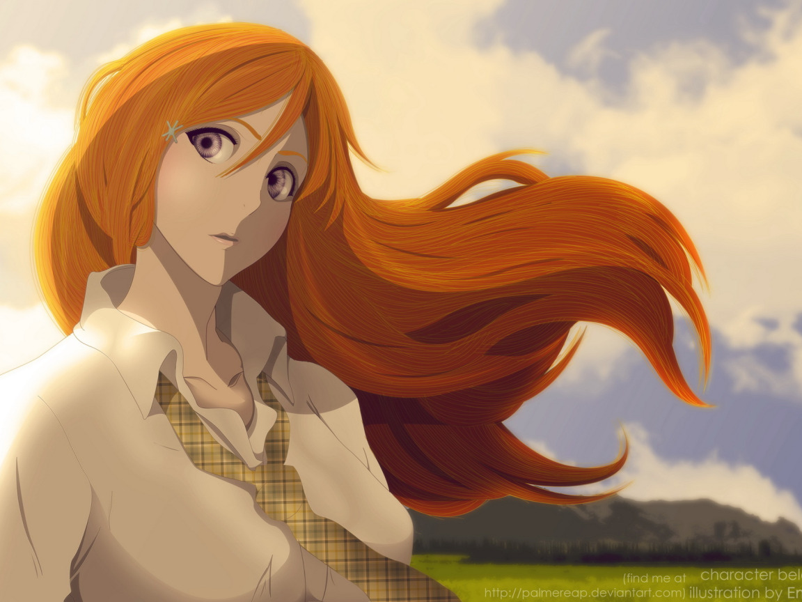 Download wallpaper the sky, mountains, ART, Anime, Bleach, Inoue Orihime,  section mood in resolution 1152x864