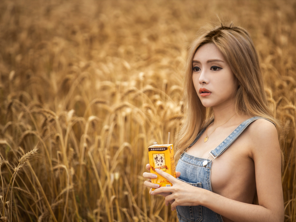 Download wallpaper girl, Model, field, photo, lips, blonde, asian, wheat,  section girls in resolution 1152x864