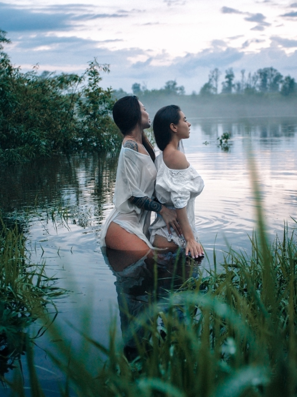 grass, lake, a couple, two girls, Svetlana Ivanova, Alexander Mölln, Lily K...