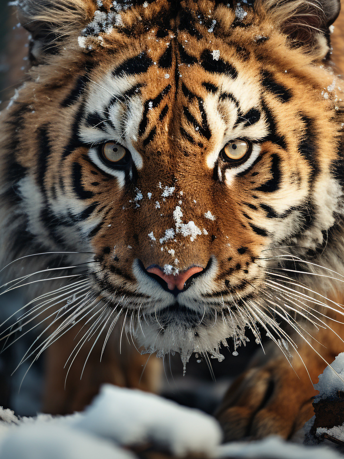 Download wallpaper winter, look, face, snow, nature, tiger, portrait ...