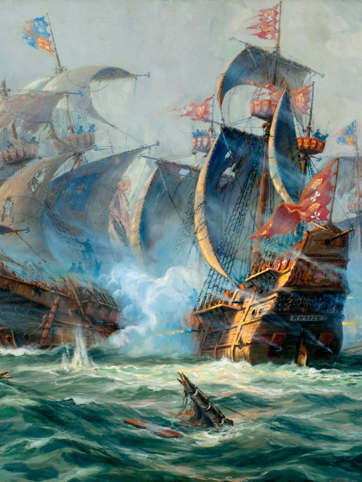 Download wallpaper ships, picture, the battle, painting, sailboats ...