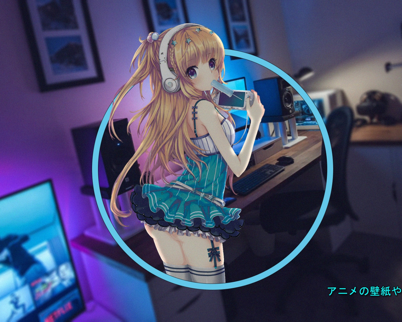 Download wallpaper girl, anime, gamers, madskillz, room gamer, section  other in resolution 1280x1024