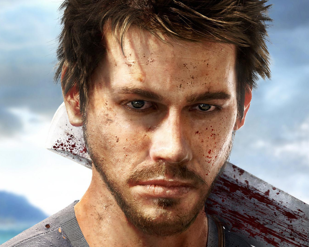 Download wallpaper the sky, eyes, look, clouds, blood, head, beard, Ubisoft...