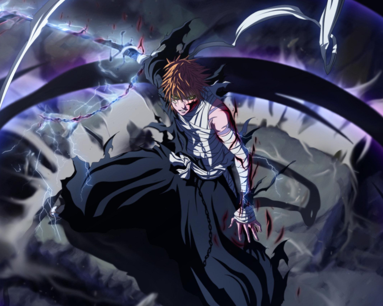 Download wallpaper anime, bleach, Ichigo Kurosaki, bankai, section shonen  in resolution 1024x768