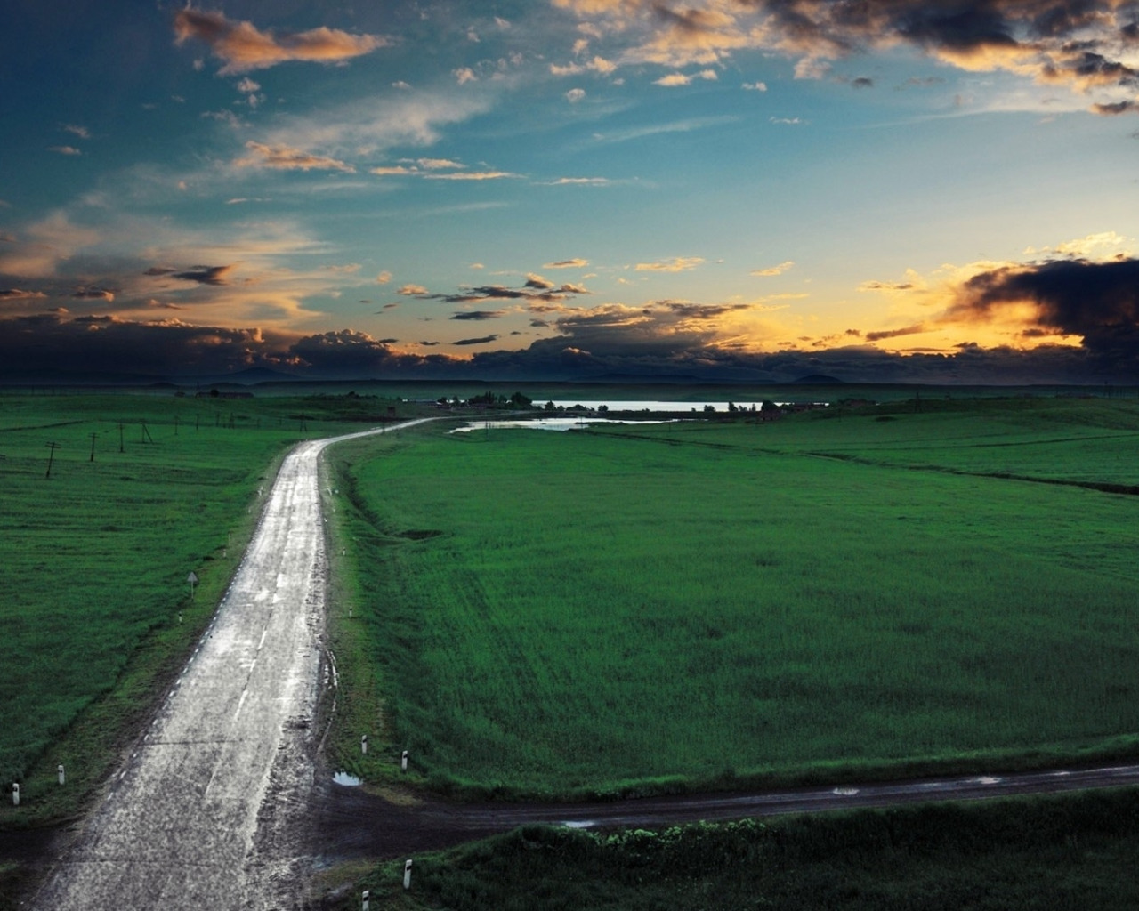 Download Wallpaper The Sky Grass Clouds Field Road Clouds Sky