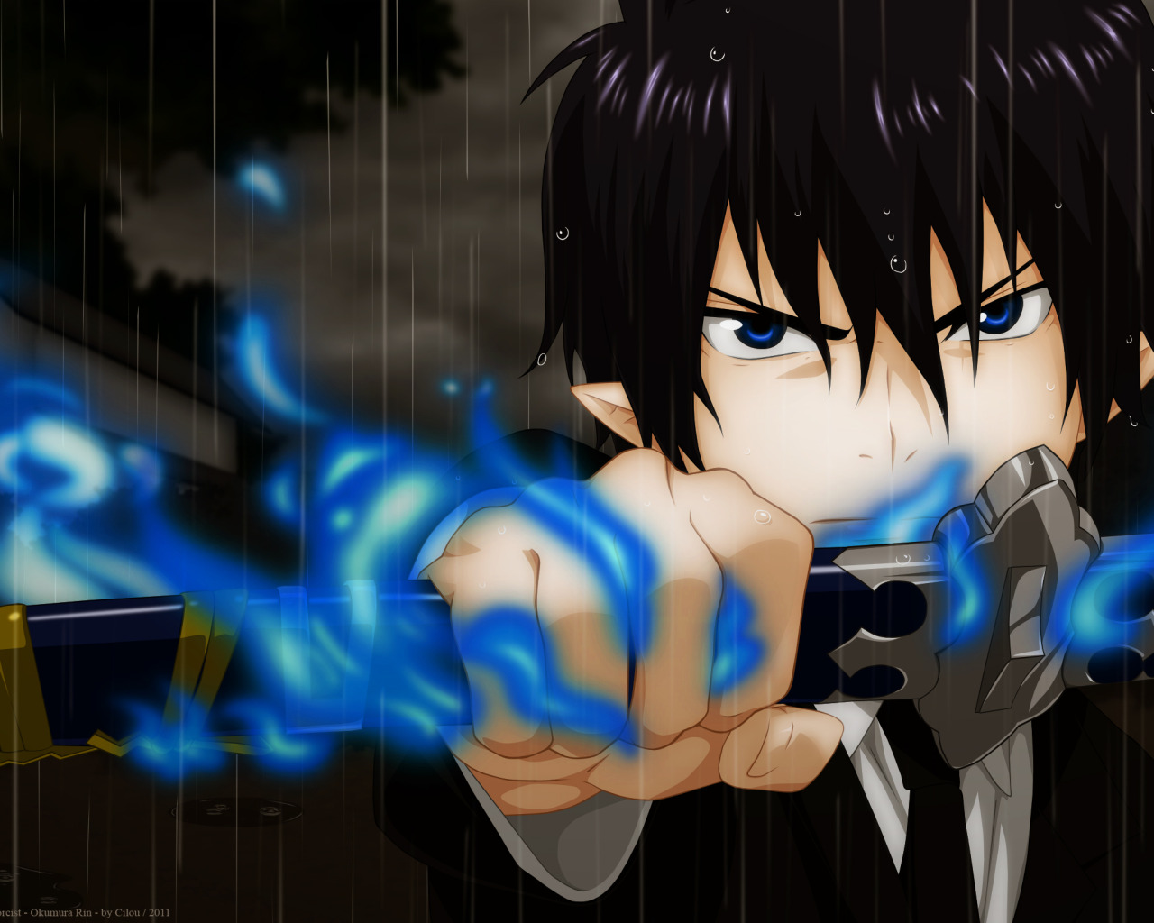 Download wallpaper background, sword, cutie, Rin, ao no exorcist, blue  exorcist, Rin okumura, blue flame, section other in resolution 1280x1024