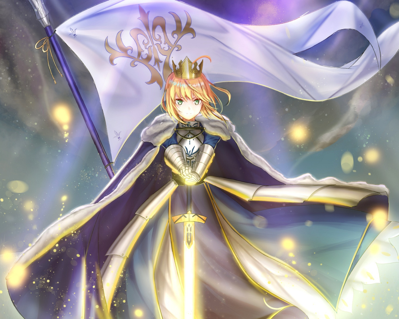 Download Wallpaper Girl, Sword, Flag, Saber, Excalibur, Fate   Stay 