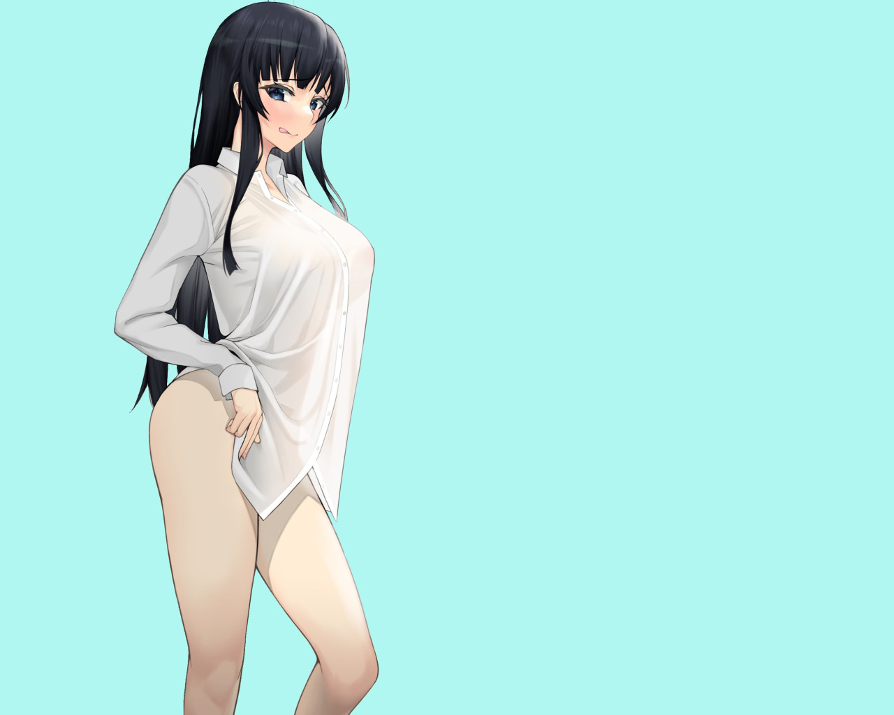 Download wallpaper girl, hot, anime, pretty, babe, shirt, thighs, tight,  section seinen in resolution 1280x1024