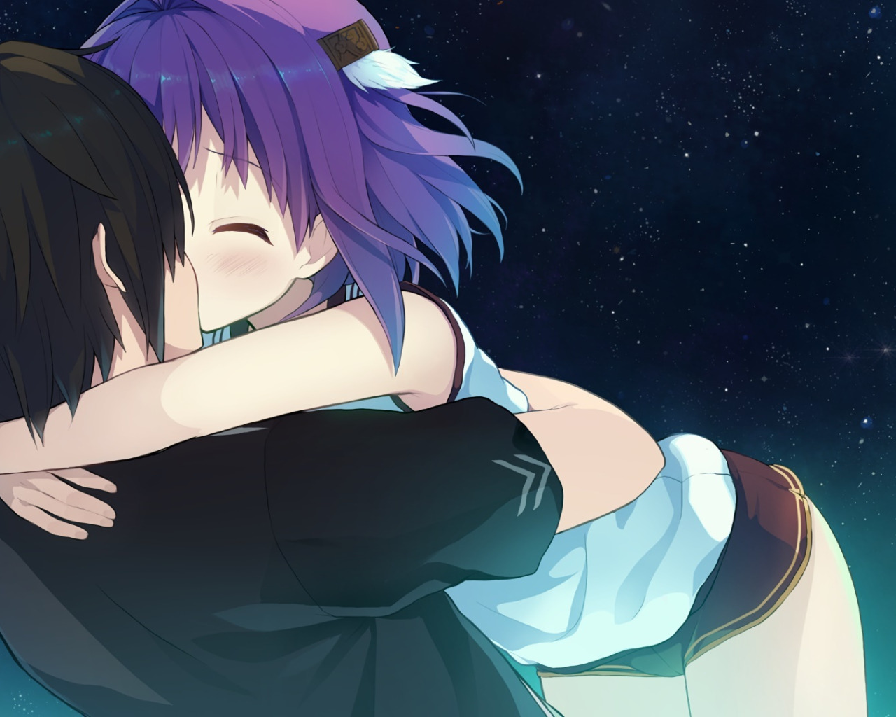 Download wallpaper kiss, anime, hugs, pair, Aokana, section other in  resolution 1280x1024