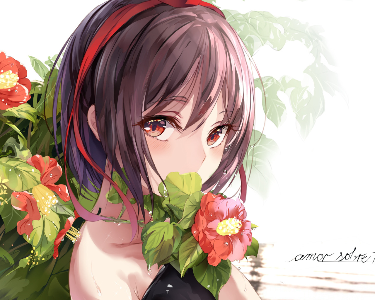 Download wallpaper <b>Flowers</b>, <b>Girl</b>, Art, Touhou, Touhou, Camellia, section ot...