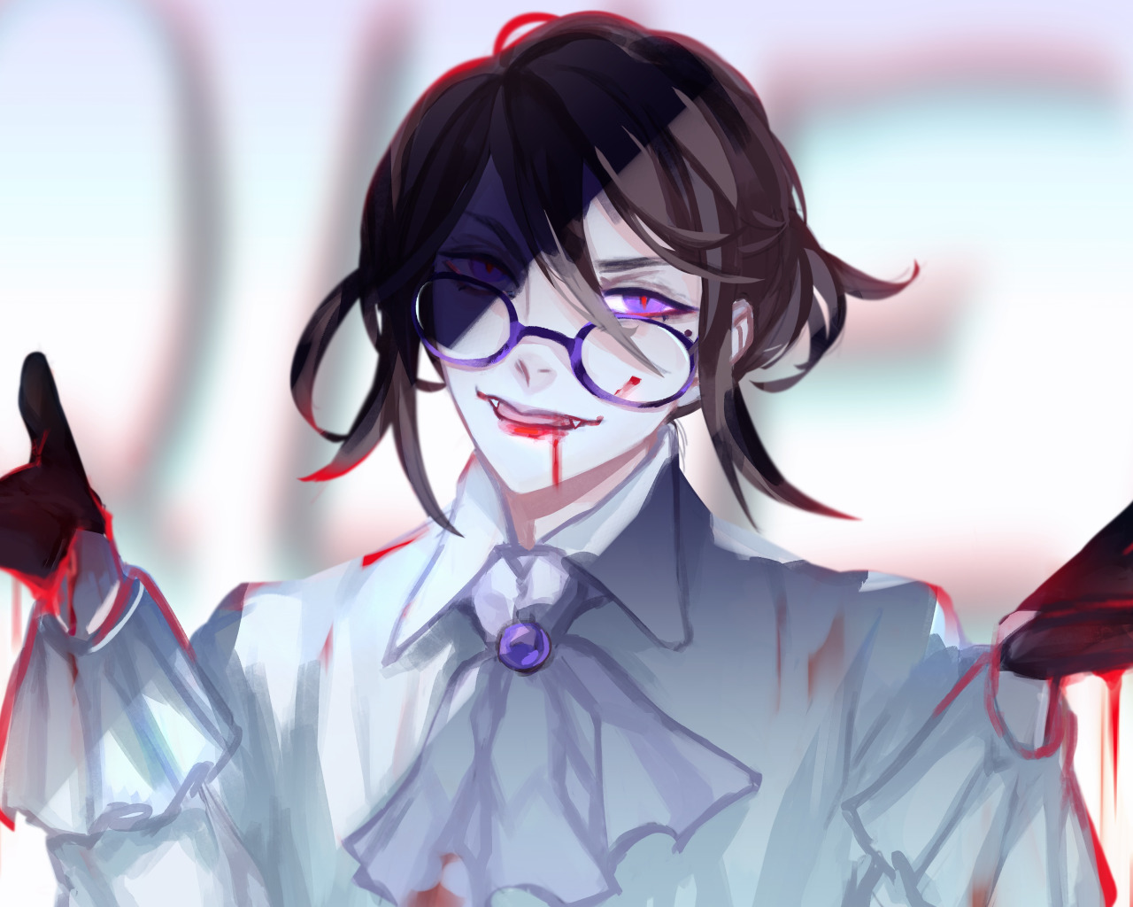 blood, art, glasses, guy, m0queur 