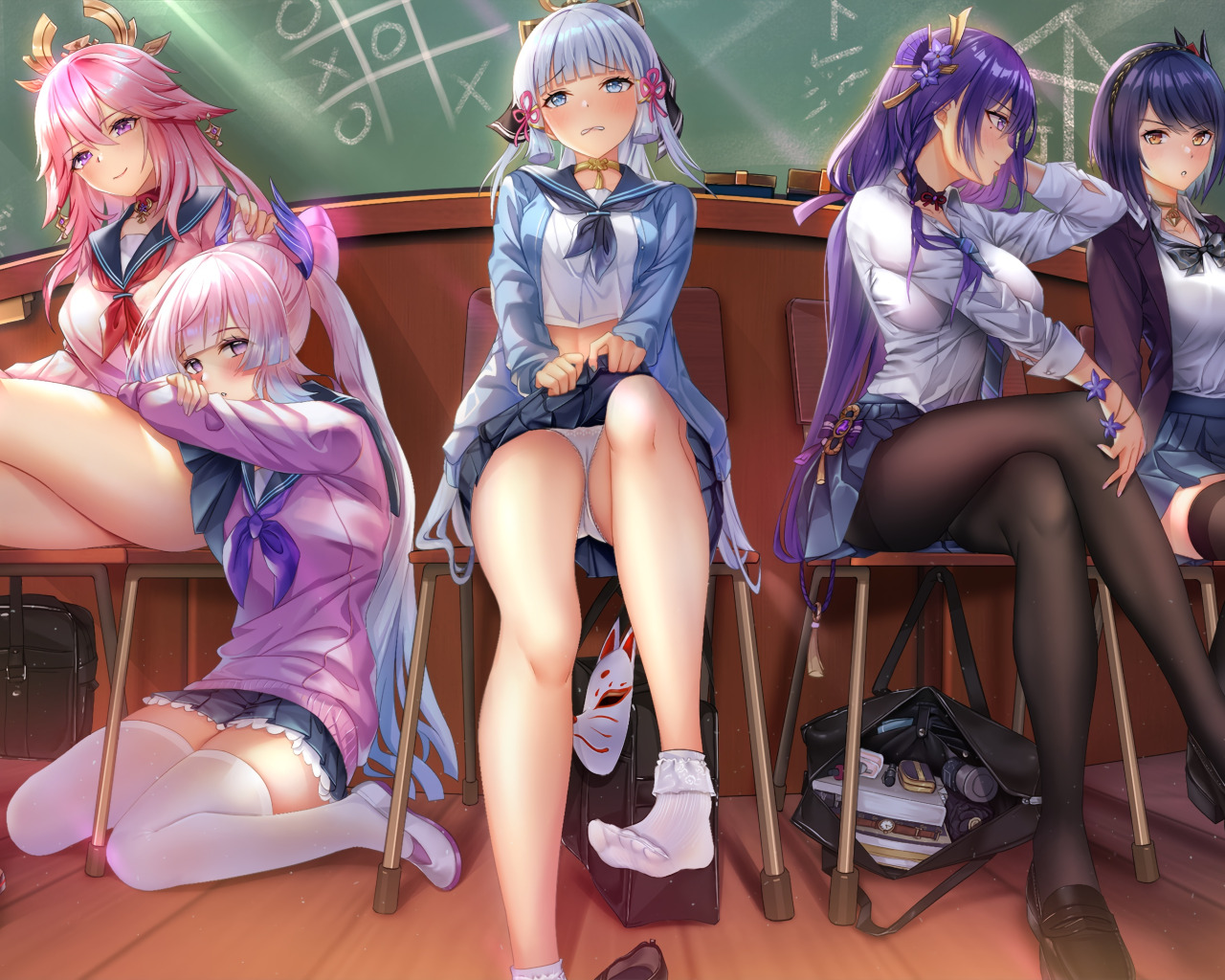 Download wallpaper genshin impact, raiden shogun, yae miko genshin impact,  kamisato ayaka, sangonomiya kokomi, kujou sara, section girls in resolution  1280x1024