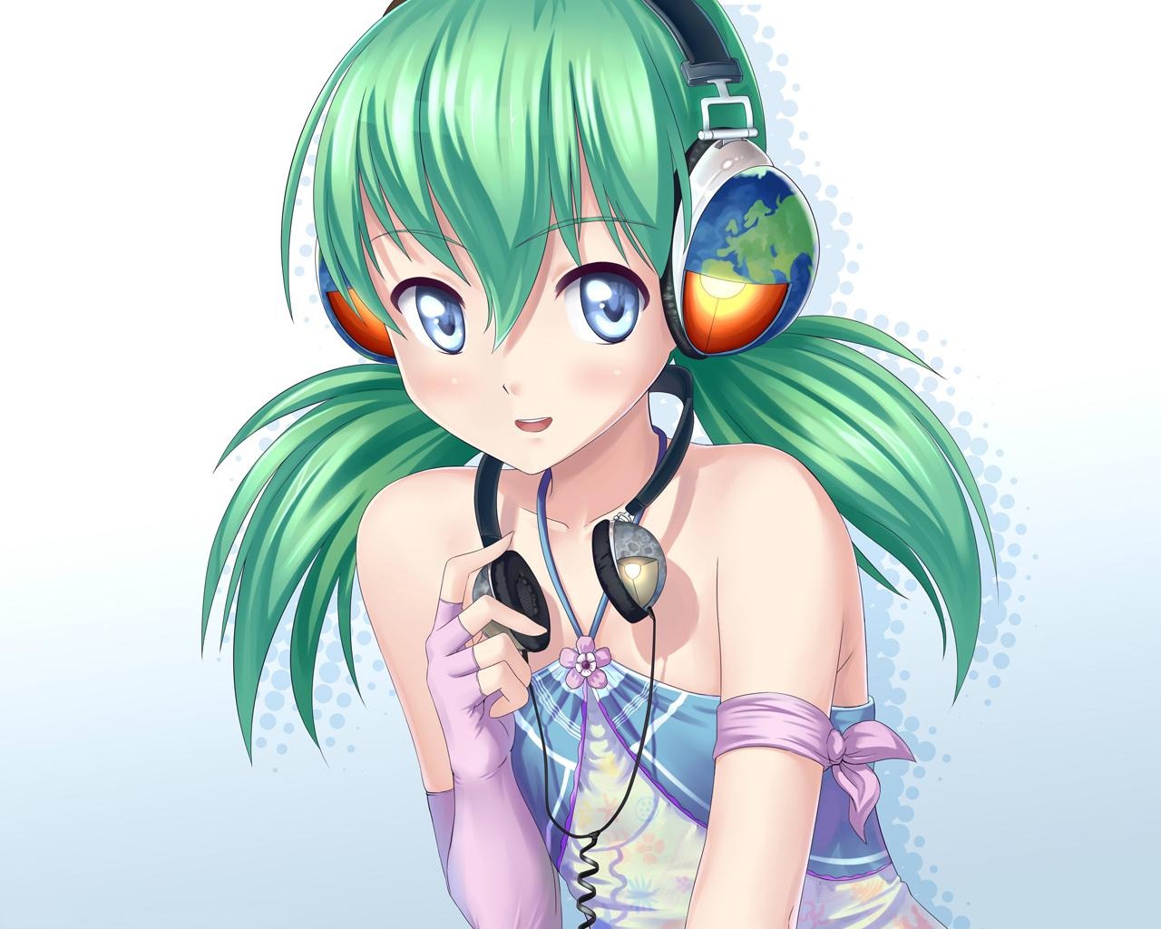 Download wallpaper music, mood, planet, anime, headphones, girl, section  mood in resolution 1280x1024