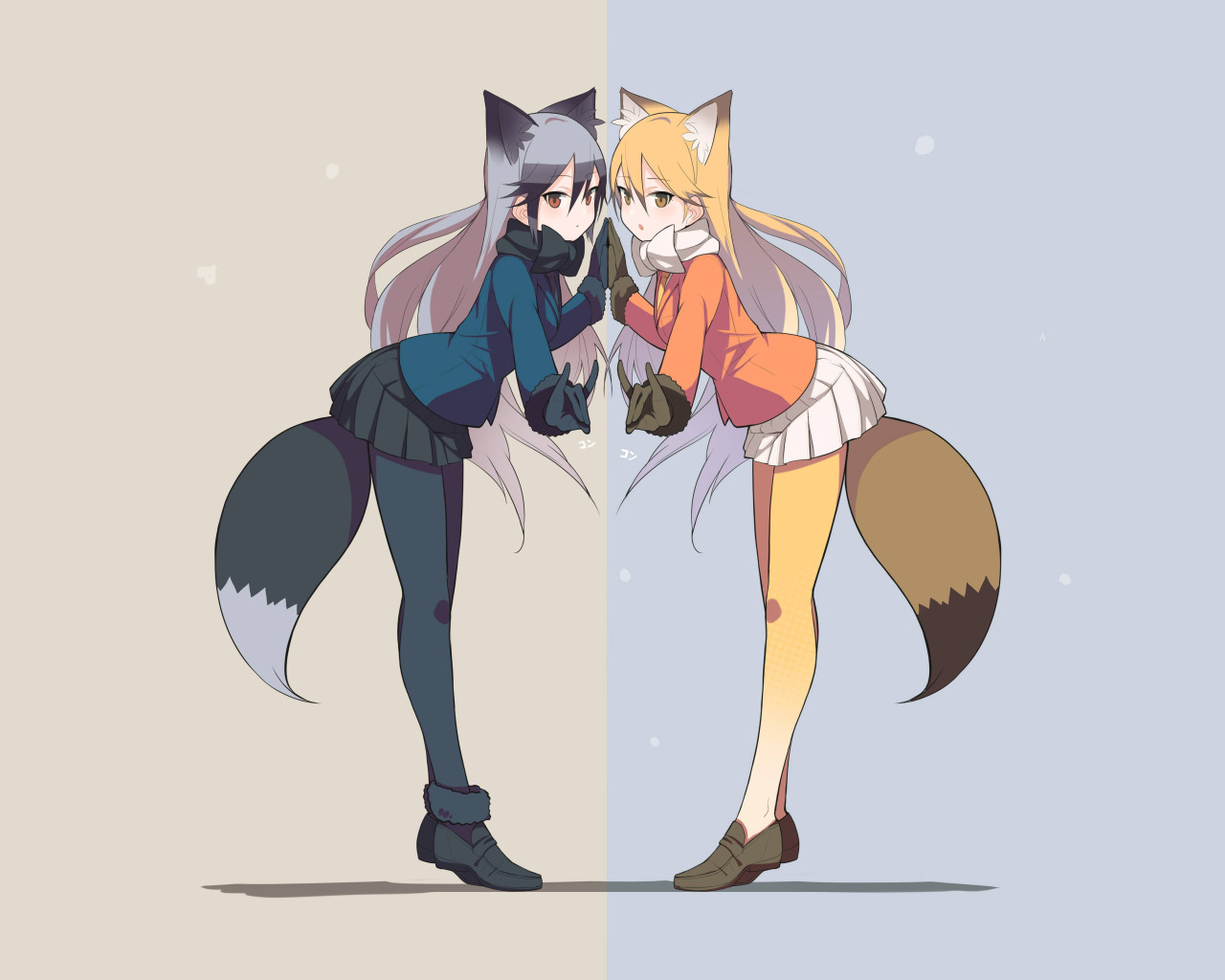 Download wallpaper girls, anime, art, Kemono Friends, Long-eared friends, s...