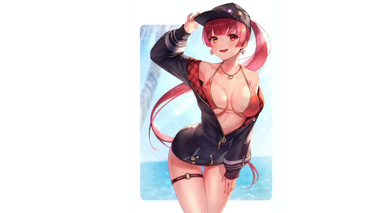 Download wallpaper girl, hot, sexy, Anime, pretty, bikini, red head,  virtual YouTube, section seinen in resolution 1280x720