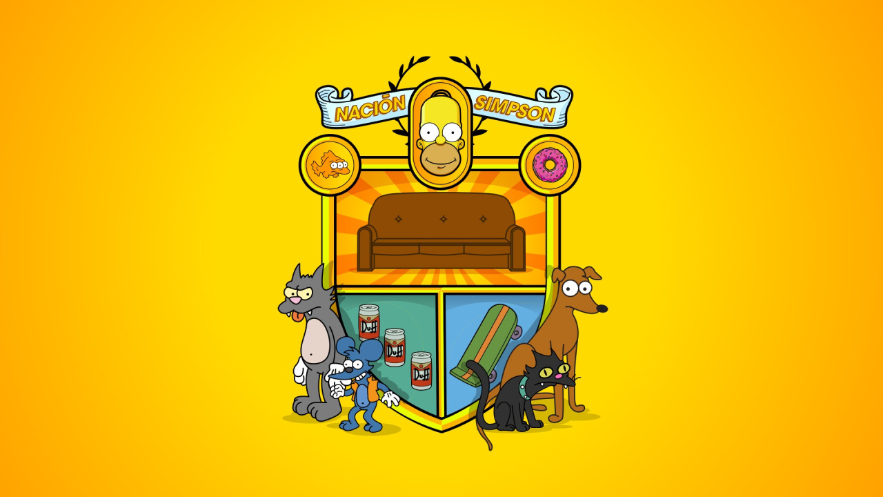 Download wallpaper The simpsons, Figure, Sofa, Logo, Homer, Simpsons, Bart,  Coat of arms, section minimalism in resolution 1280x720