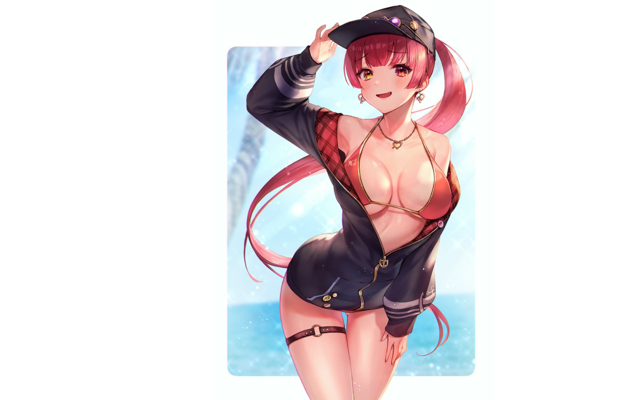 Download wallpaper girl, hot, sexy, Anime, pretty, bikini, red head,  virtual YouTube, section seinen in resolution 1280x800