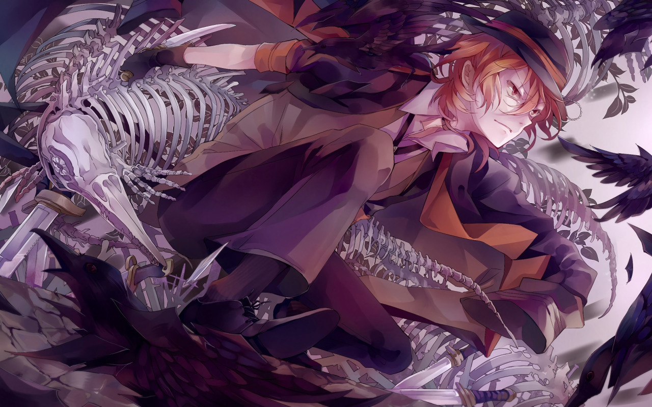 Download wallpaper anime, art, skeleton, guy, Bungou Stray Dogs, section  shonen in resolution 1280x800