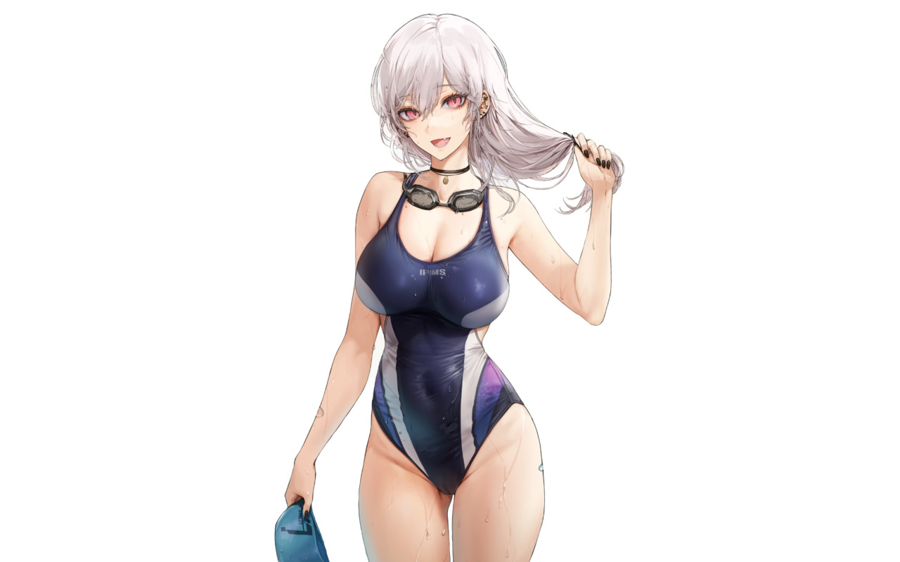 Download wallpaper girl, white, sexy, Anime, devil, pretty, swimsuit,  smiling, section seinen in resolution 1280x800