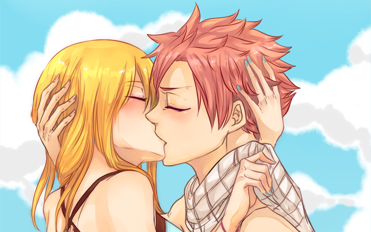 Wallpaper girl, romance, kiss, anime, art, guy, two, Fairy Tail