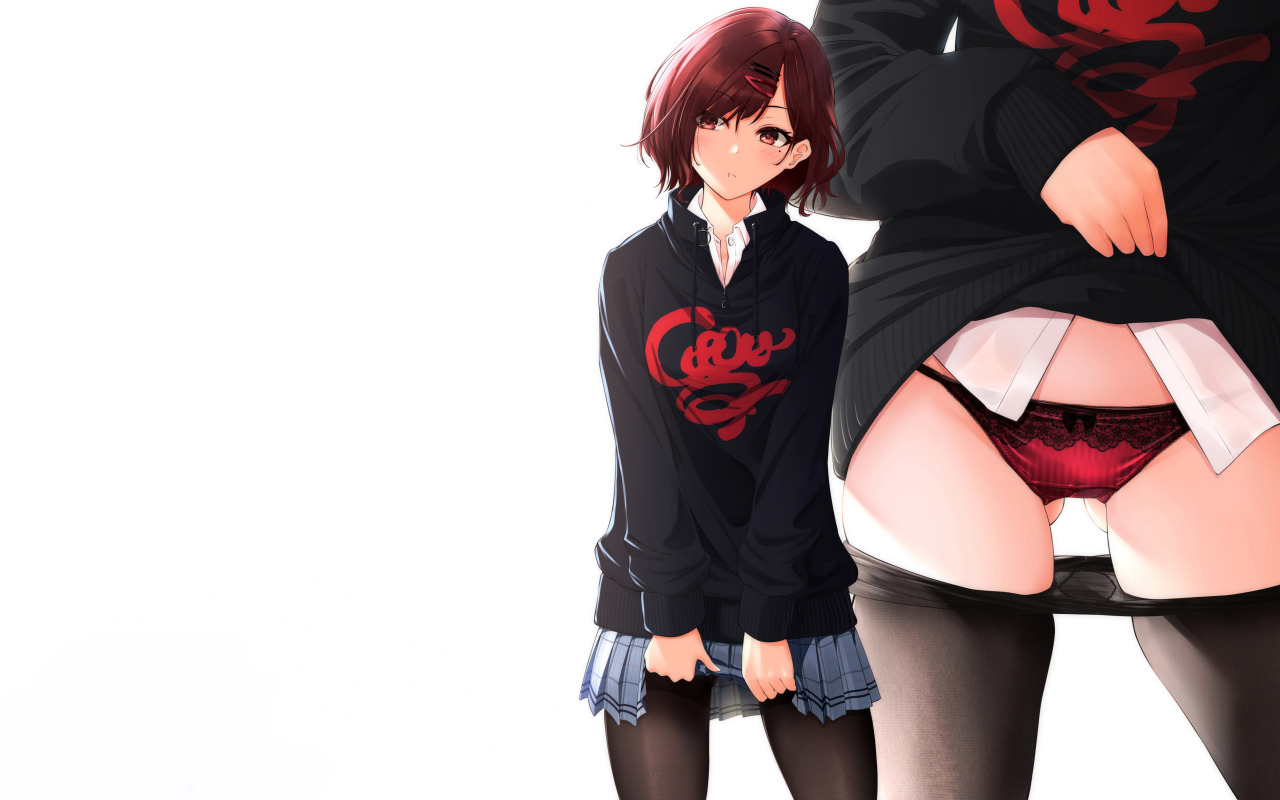 Download wallpaper girl, sexy, lingerie, pantsu, school uniform, panties, red  hair, anime, section seinen in resolution 1280x800