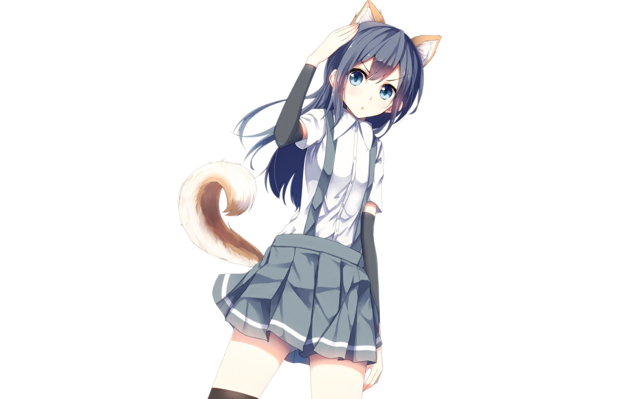 Download wallpaper <b>girl</b>, tail, white background, ears, section art in resol...