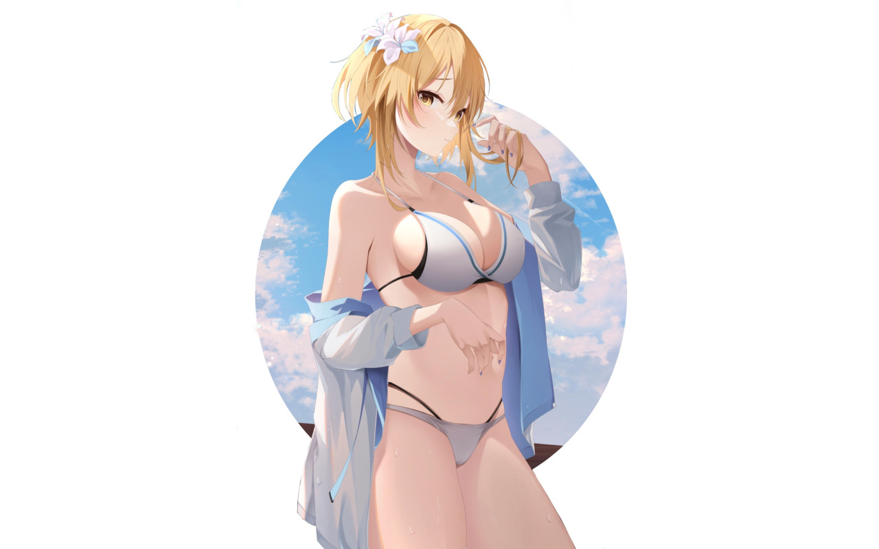 Download wallpaper kawaii, girl, sexy, anime, short hair, blonde, breasts,  big boobs, section seinen in resolution 1280x800