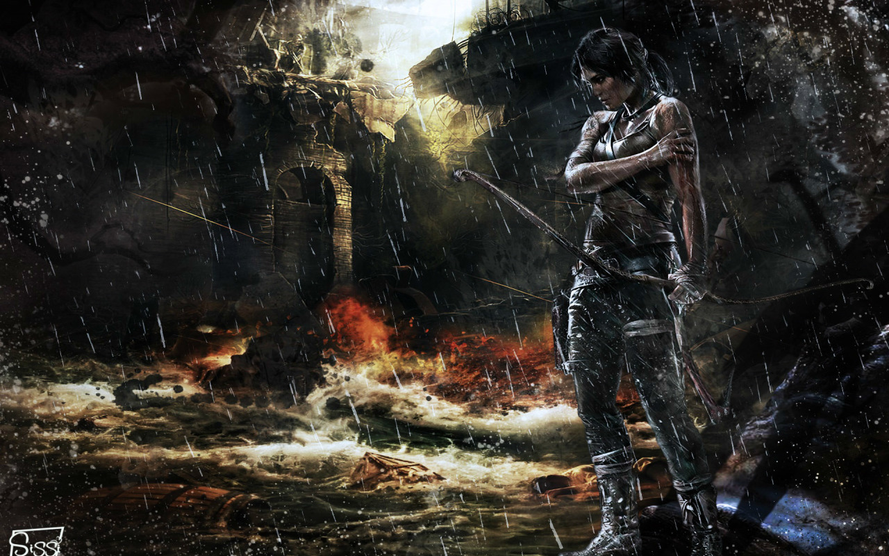 Download wallpaper blood, flood, destruction, pain, Lara Croft, wound ...