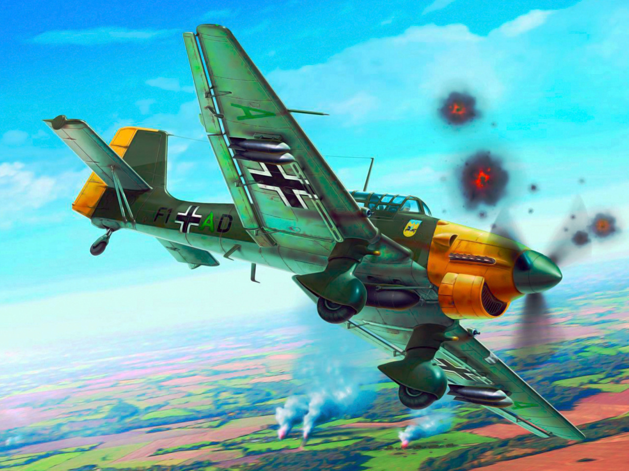 Download Wallpaper War Art Airplane Painting Aviation Ww2 Junkers