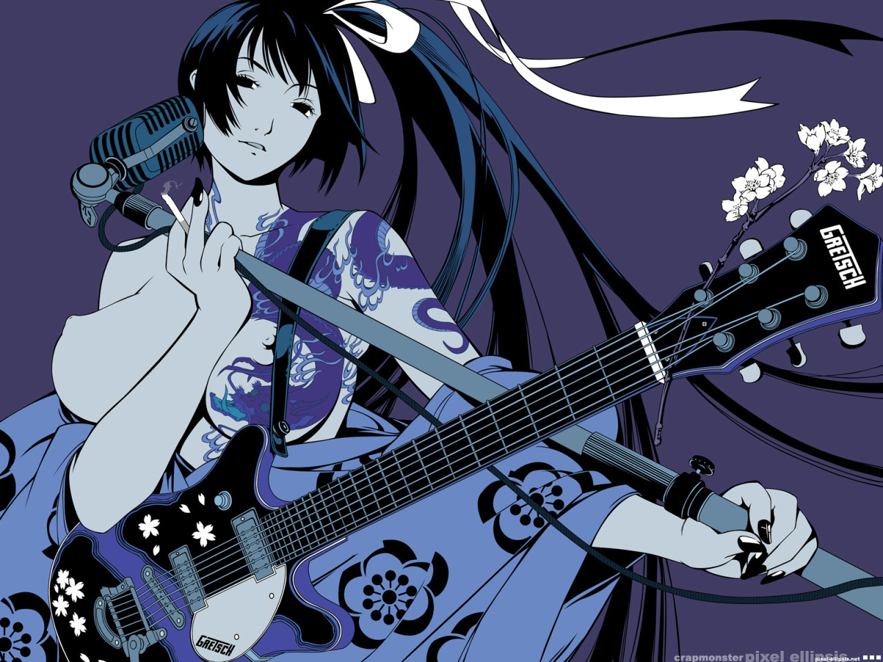 Download wallpaper purple, girl, guitar, microphone, section other in resol...