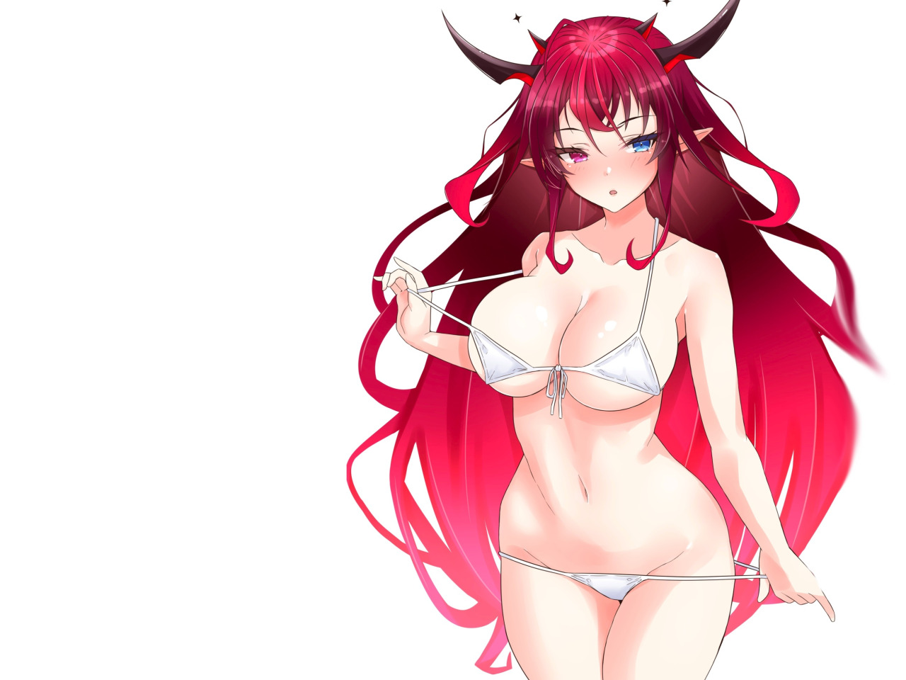 Download wallpaper girl, hot, sexy, horns, boobs, anime, big boobs, babe,  section seinen in resolution 1280x960