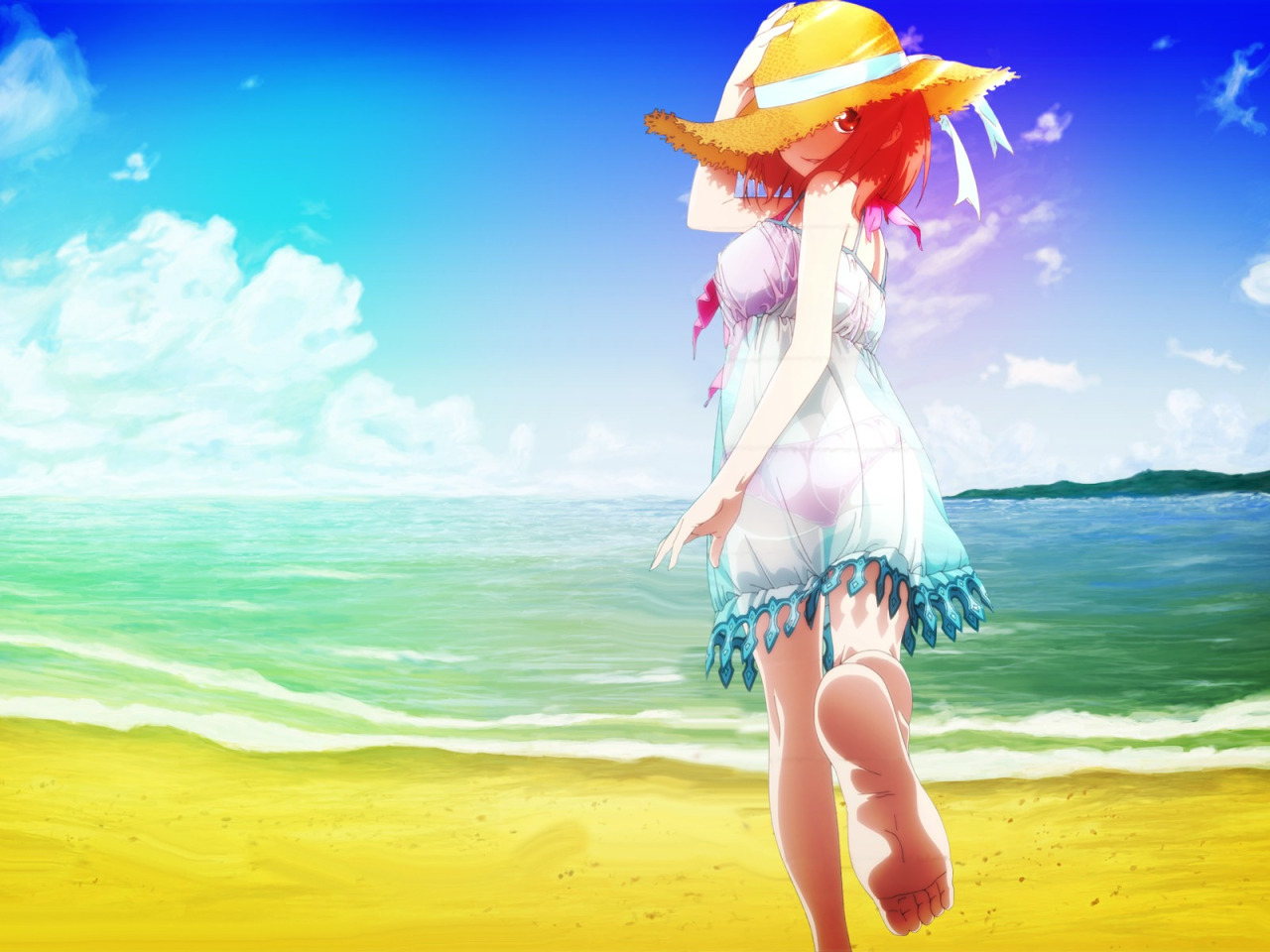 Download wallpaper <b>sea</b>, beach, girl, anime, art, Hataraku Maou-sama!, secti...