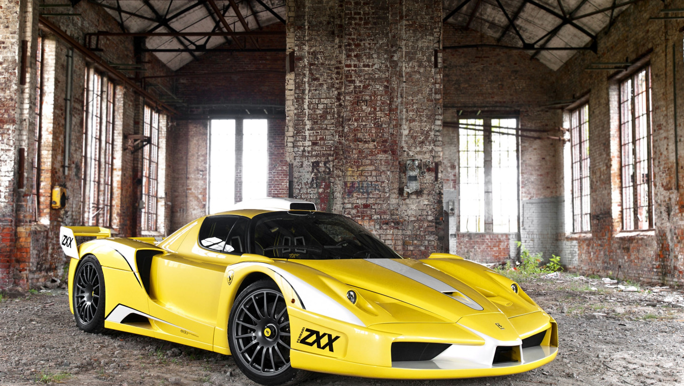Auto, Yellow, The hood, The building, Ferrari, Enzo, Supercar, The front