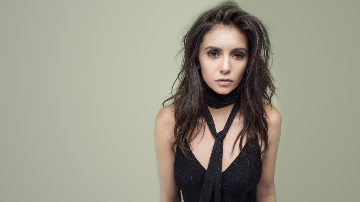 Download wallpaper girl, hot, sexy, Nina Dobrev, eyes, smile, beautiful,  figure, section girls in resolution 1364x768