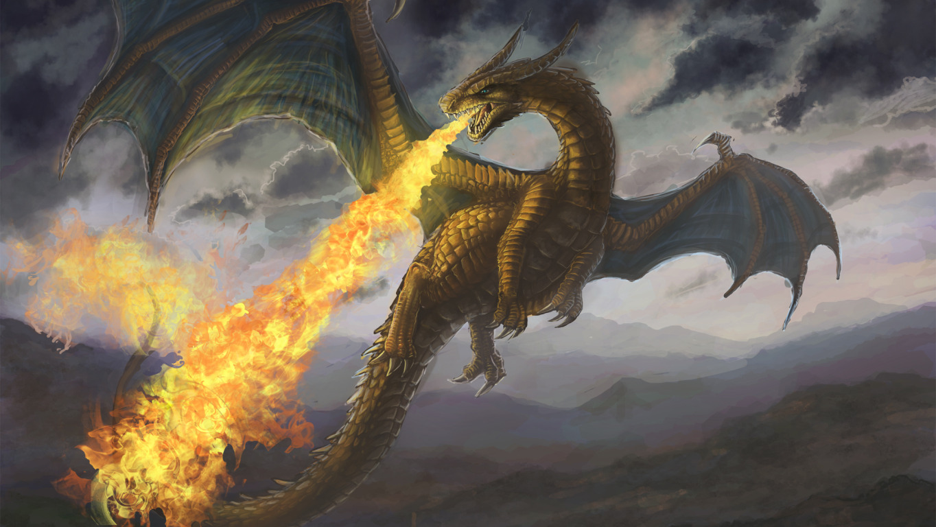 Download wallpaper mountains, <b>fire</b>, <b>dragon</b>, section fantasy in resolution 1...