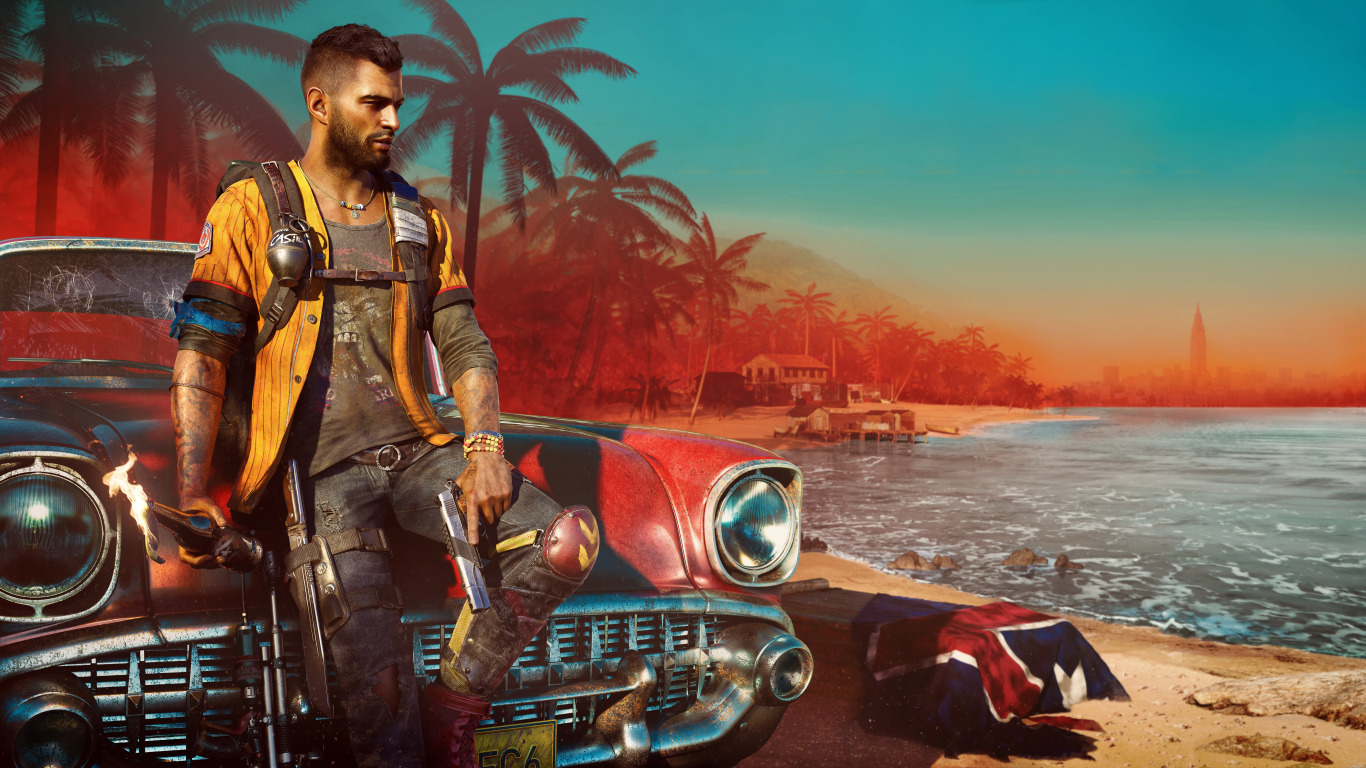 Download wallpaper The game, Gun, Car, Male, Ubisoft, Game, Shooter, Far  Cry 6, section games in resolution 1366x768