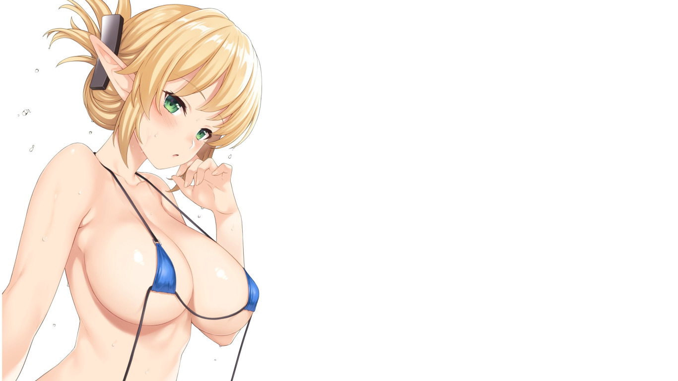 Download wallpaper girl, sexy, boobs, anime, pretty, sensual, blonde, elf,  section seinen in resolution 1366x768