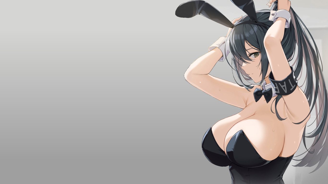 Download wallpaper sexy, black, Anime, boobs, pretty, breasts, big boobs,  bunny, section seinen in resolution 1366x768