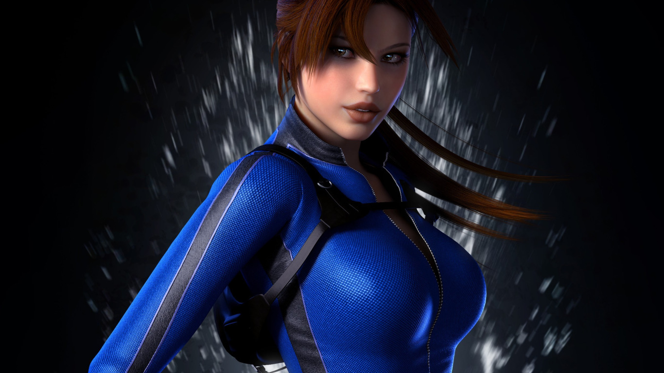 Download wallpaper girl, squirt, background, art, lara croft, wetsuit,  section rendering in resolution 1366x768