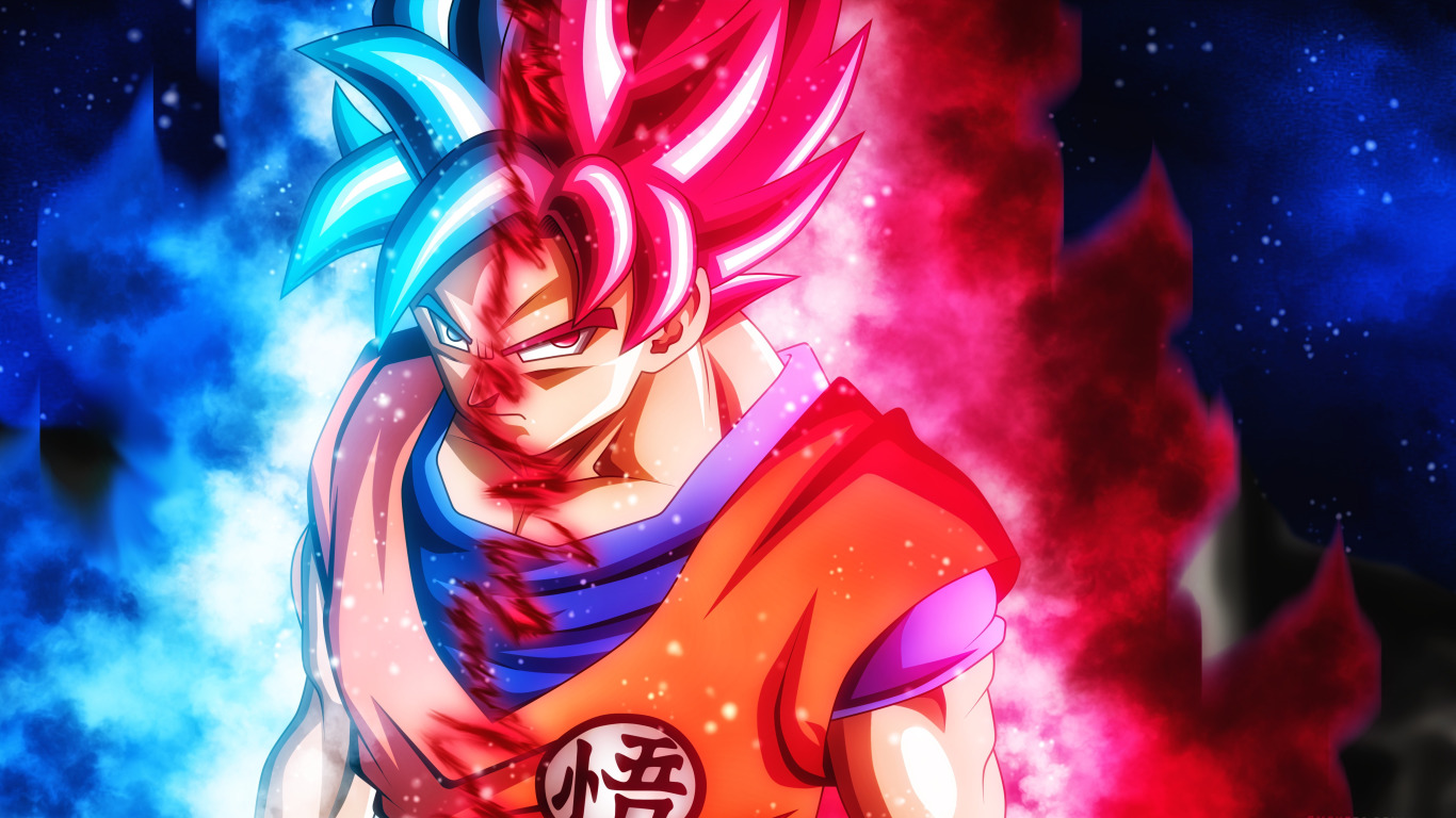 Download wallpaper 1366x768 dragon ball, son goku, blue power