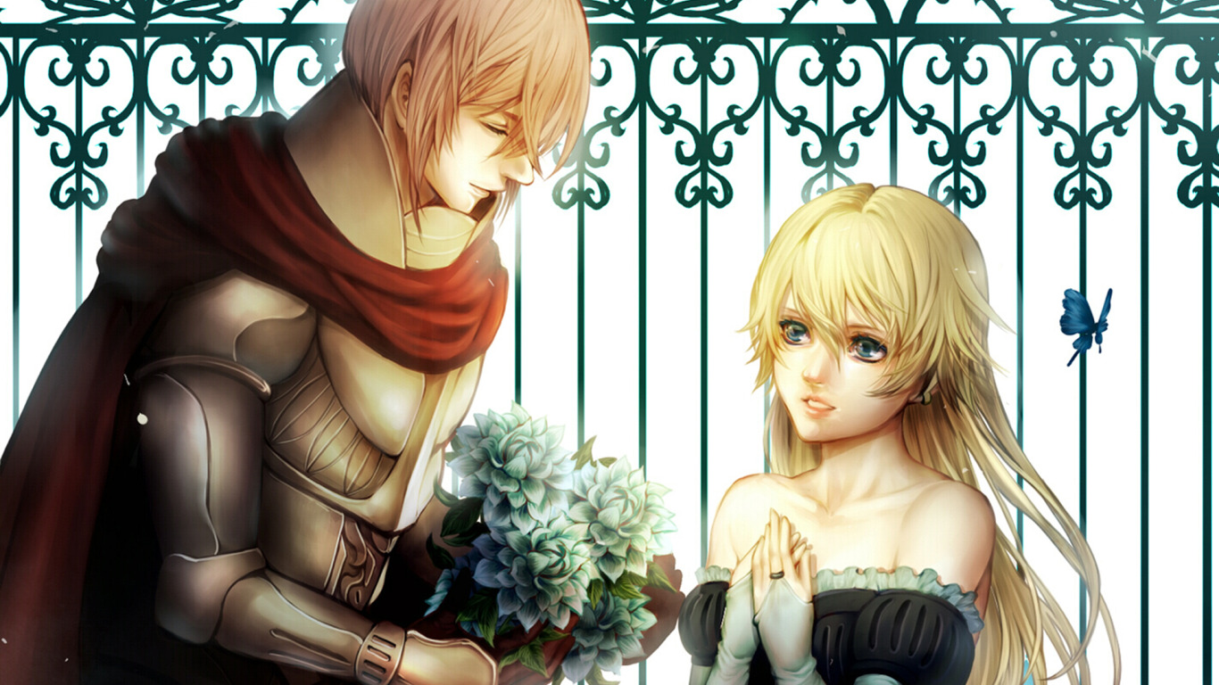 Download wallpaper girl, butterfly, bouquet, pair, Guy, lovers, <b>knight</b>, sec...