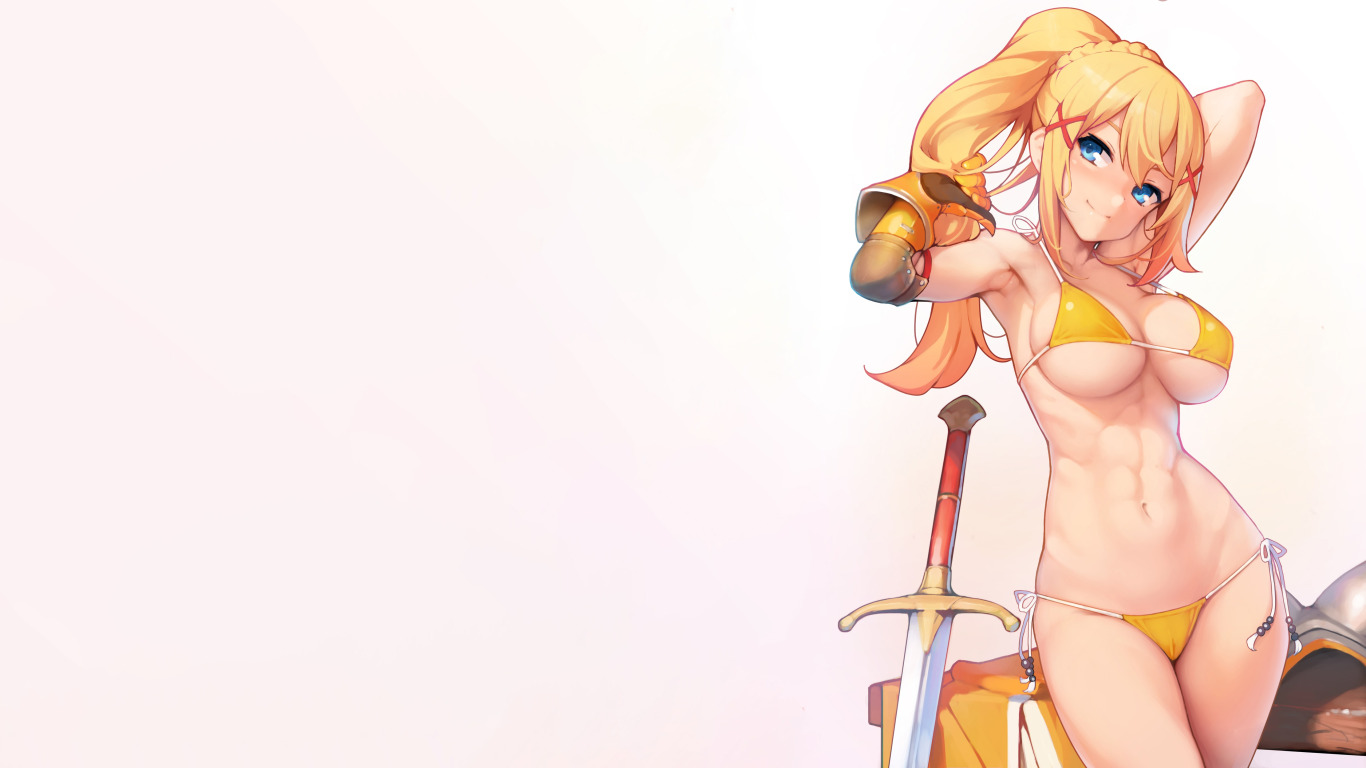 Download wallpaper girl, sexy, boobs, anime, beautiful, pretty, erotic,  blonde, section seinen in resolution 1366x768