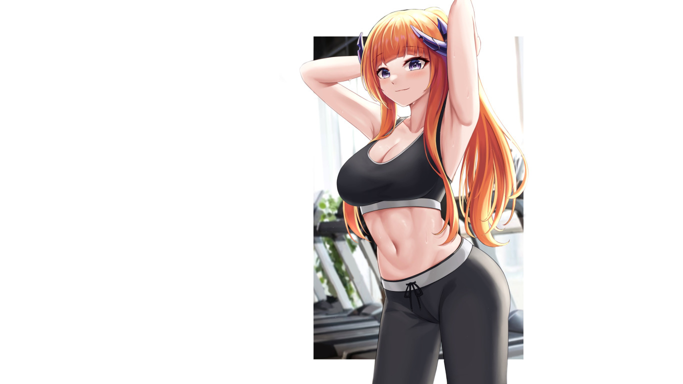 Download wallpaper girl, sexy, sexy girl, anime, pretty, babe, fitness, gym,  section shonen in resolution 1366x768