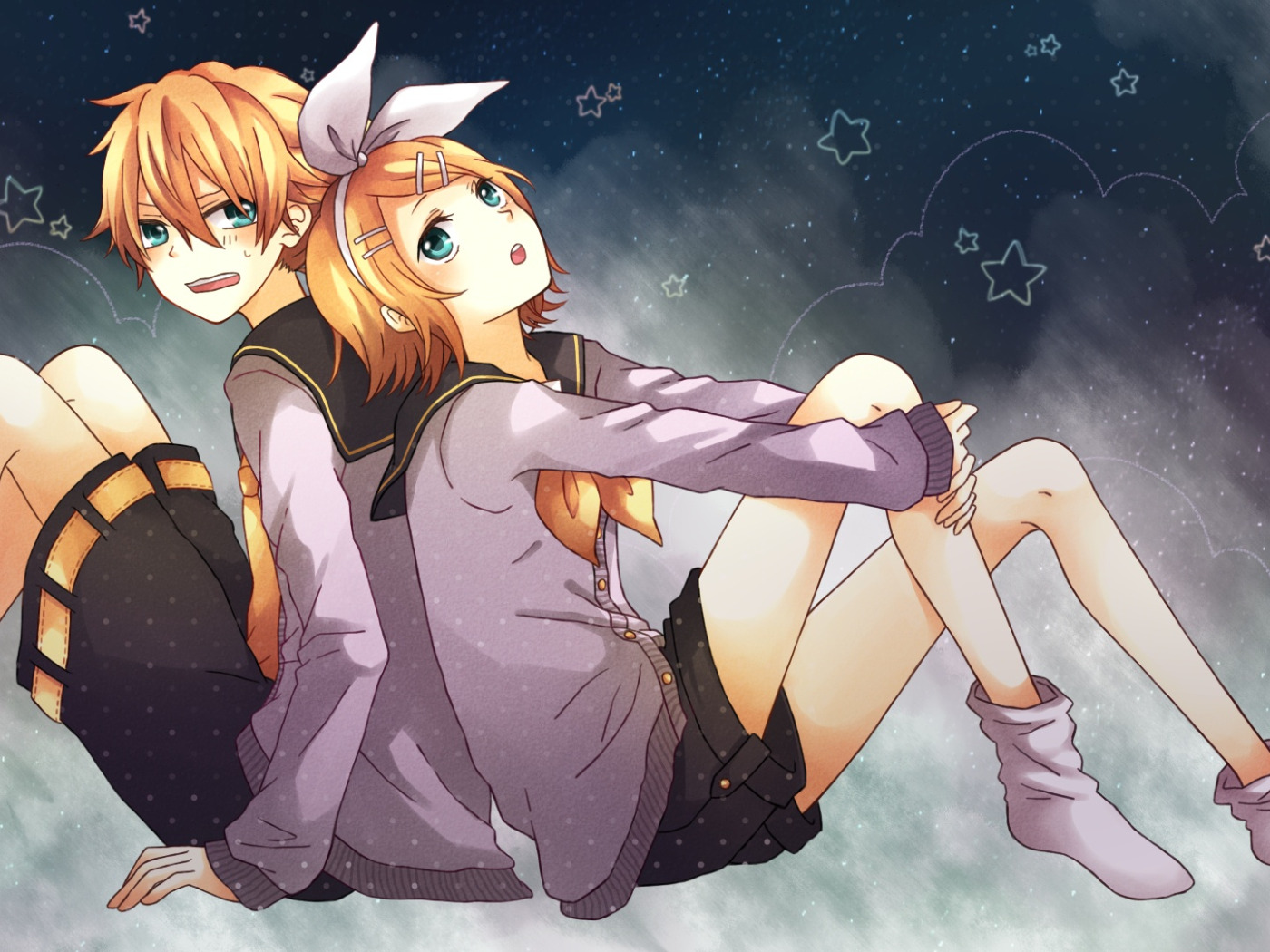 girl, background, stars, guy, two, Vocaloid, Vocaloid, Kagamine <b>Len</b>.