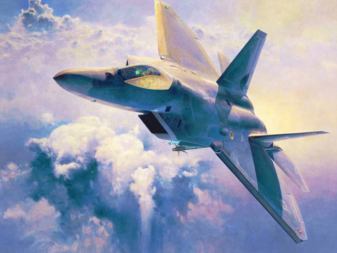 Download wallpaper war, art, airplane, painting, jet, Lockheed F 22 ...